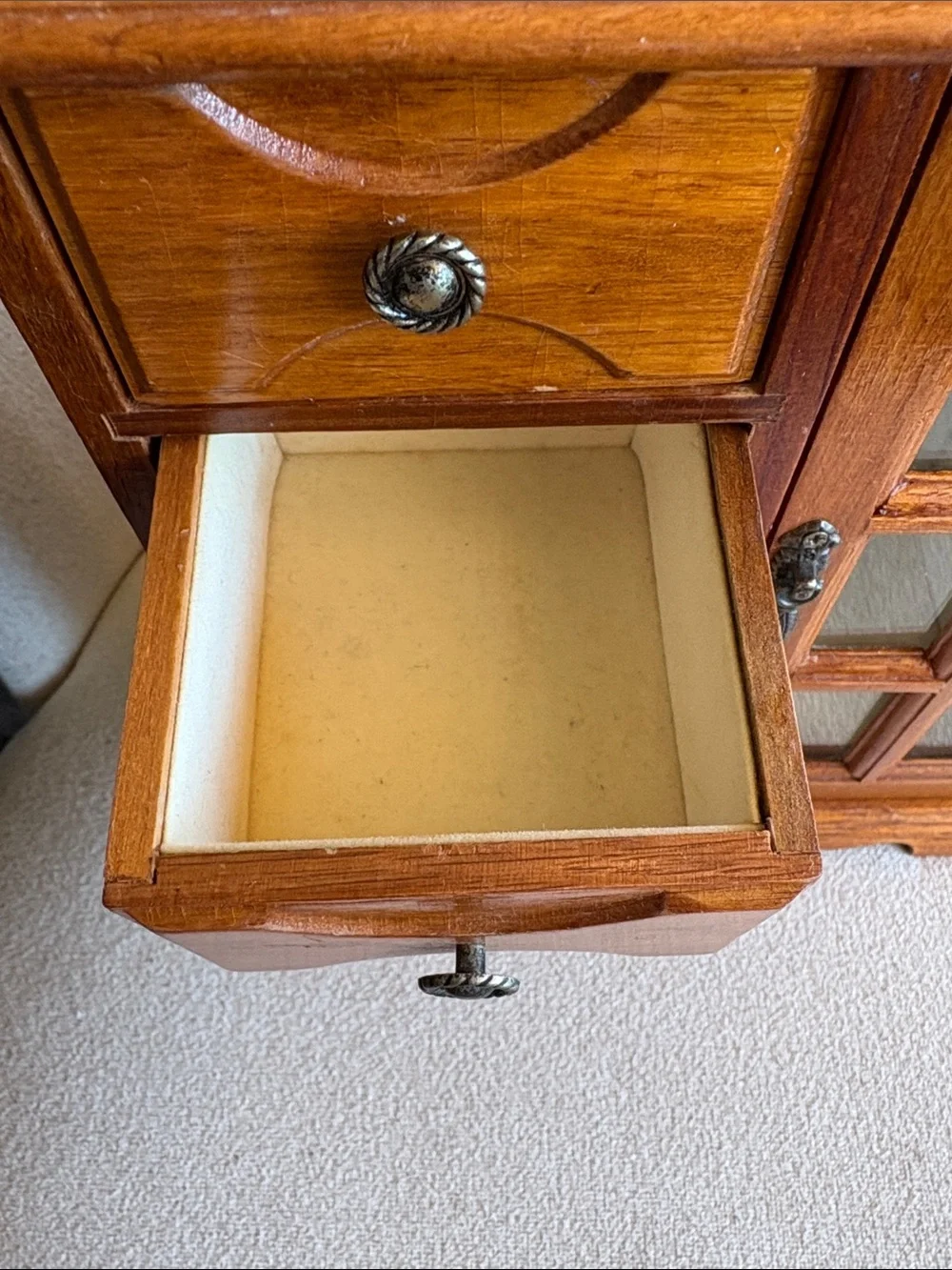 VTG Wood Jewelry Cabinet with Mirrored Door 9” X 10.5”